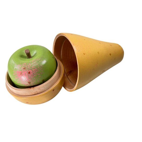 Vintage Wood Hand Painted Nesting Fruit Set Pear Apple Strawberry Cherry - Picture 6 of 15